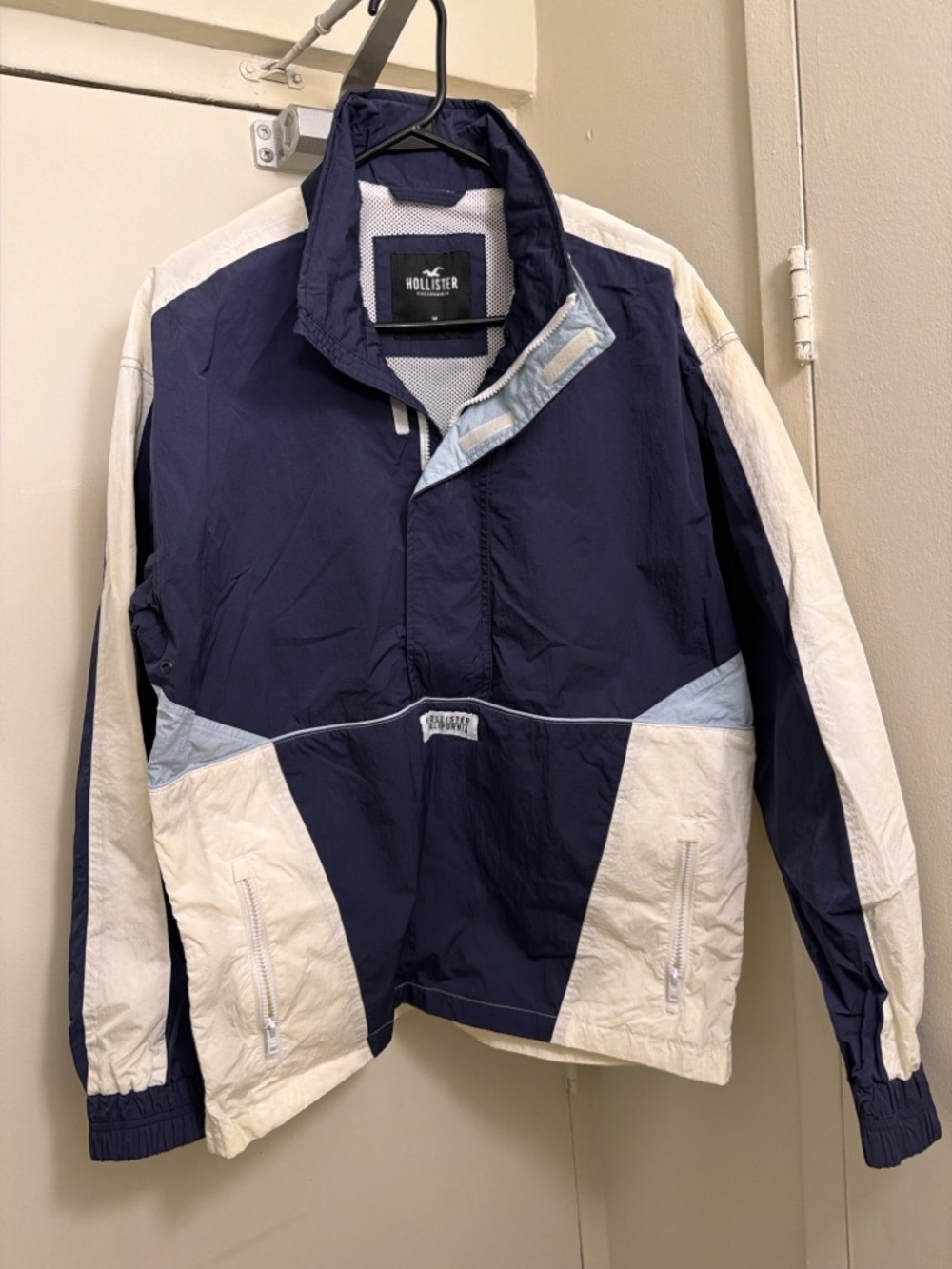 Hollister Navy, White & Light Blue Colorblock Windbreaker